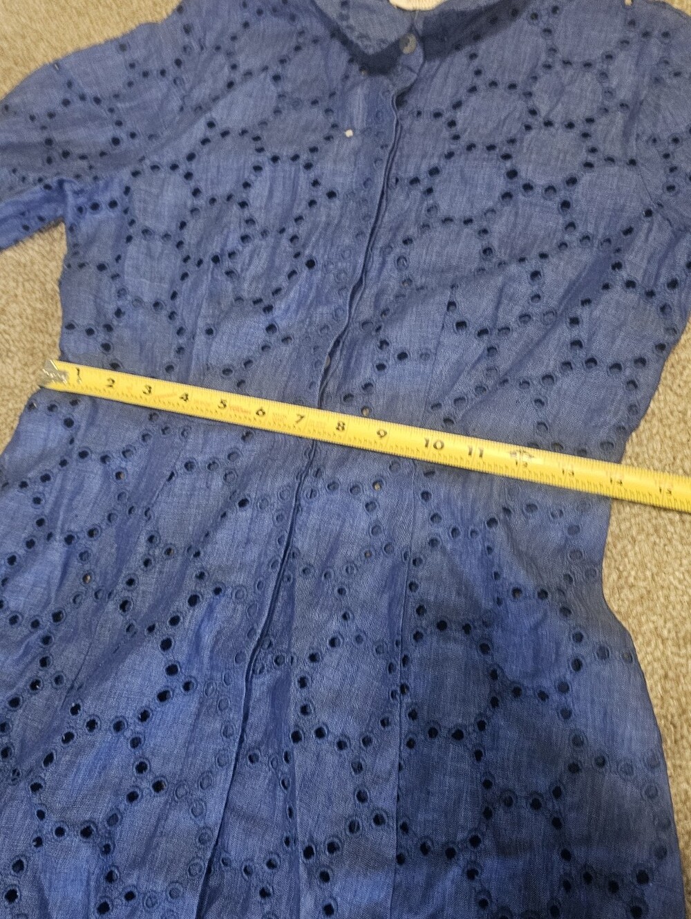 MARINA Blue Eyelet Maxi Shirt Dress - Long Sleeve - Picture 7 of 11